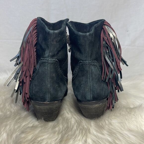 Sam Edelman Louie Black Suede Fringed Booties Sz 8.5 - Picture 4 of 8